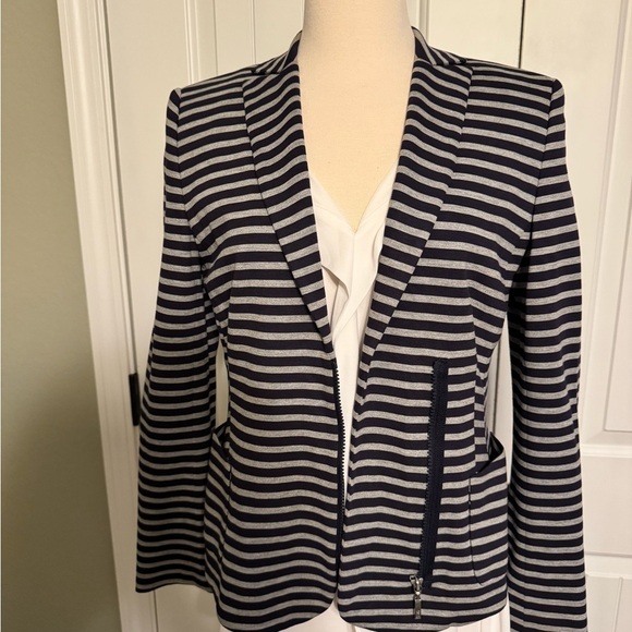 Striped Dark Navy and Gray Women's Blazer - Picture 6 of 12